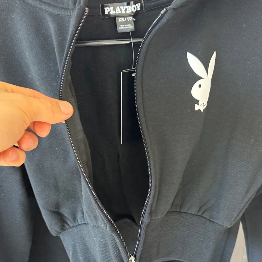 PLAYBOY Black Hoodie and Jogger Set with White Bunny Logos - Picture 4 of 14
